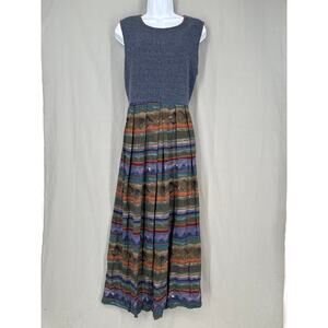 90s Vintage Dress Womens Large Blue Maxi Western Boho Bohemian Cottage Cabin